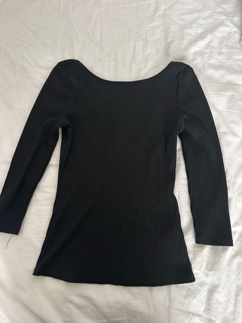 Guess Black Ribbed Long-Sleeve Scoop Neck Top